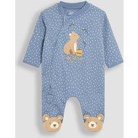 JoJo Maman Bb Pure Cotton Bear Applique Zip Sleepsuit (0-12 Mths) Blue Mix
