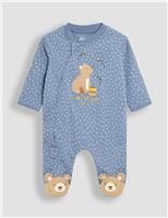 Pure Cotton Bear Applique Zip Sleepsuit (0-12 Mths)