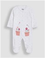 JoJo Maman Bb Pure Cotton Flower Pot Appliqu Sleepsuit (Newborn - 12 Mths) White Mix
