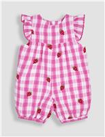 Pure Cotton Strawberry Gingham Romper (0-24 Mths)