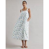 Linen Blend Blossom Print Midi Skater Dress