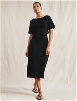 Pure Cotton Slash Neck Midi Skater Dress