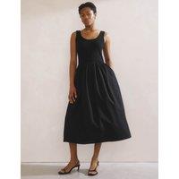 Pure Cotton Round Neck Midi Waisted Dress