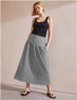 Albaray Cotton-Rich Gingham Midi A-Line Skirt Black Mix