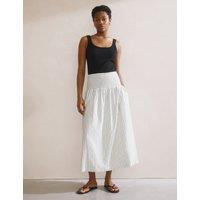 Linen Blend Striped Midi A-Line Skirt