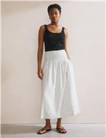 Linen Blend Striped Midi A-Line Skirt