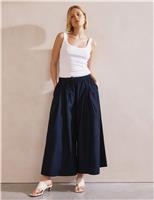Albaray Pure Cotton Super Wide Leg Culottes Navy