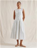 Albaray Linen Blend Striped Midi Skater Dress White Mix