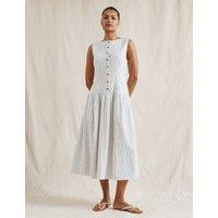 Linen Blend Striped Midi Skater Dress