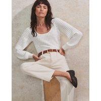 Pointelle Scoop Neck Knitted Top