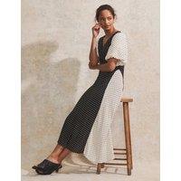 Spot Print V-Neck Midi Tea Dress