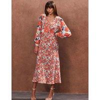 Floral V-Neck Tie Back Midaxi Tea Dress