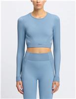 Reebok Lab Long-Sleeve Seamless Fitted Crop Top Mid Blue
