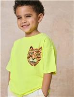 GEN Cotton Blend Tiger Print Oversized T-Shirt (2-8 Yrs) Yellow Mix