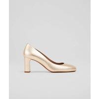 Leather Metallic Block Heel Court Shoes