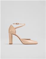 Leather Patent Ankle Strap Court Shoes