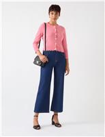 Pure Cotton Crew Neck Cropped Cardigan