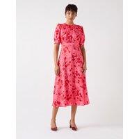 Satin Textured Floral Midi Tea Dress