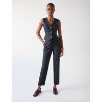 Wool Blend Pinstripe Tailored Trousers