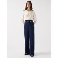 Crepe Button Detail Straight Leg Trousers