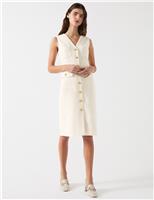 Tweed V-Neck Button Detail Tailored Dress