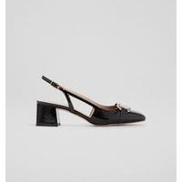 Leather Patent Block Heel Slingback Shoes