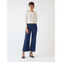 Pure Cotton Crew Neck Cropped Cardigan