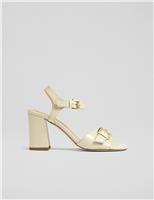 Leather Buckle Block Heel Sandals