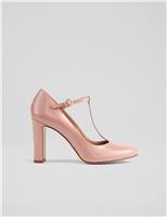 Patent Leather Buckle Block Heel Court Shoes