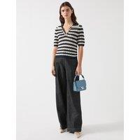Cotton Rich Striped Collared Knitted Top