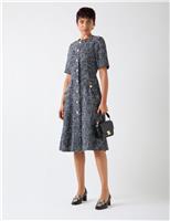 Textured Button Through Midi Skater Dress