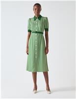 Striped Collared Belted Midi Shirt Dress