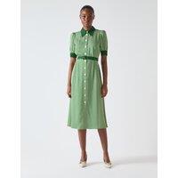 Striped Collared Belted Midi Shirt Dress
