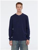 Pure Cotton Henley Long Sleeve T-Shirt