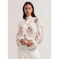 Printed Tie Neck Balloon Sleeve Blouse