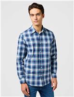 Wrangler Pure Cotton Check Flannel Shirt Blue