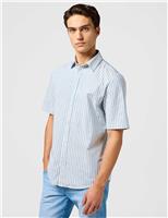 Wrangler Pure Cotton Striped Shirt Blue