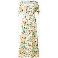 Crepe Floral Scoop Neck Midi Waisted Dress