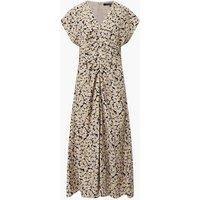 Printed V-Neck Draped Midi Waisted Dress