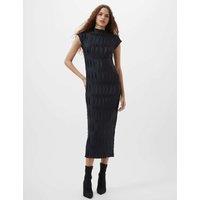 Plisse High Neck Midi Column Dress