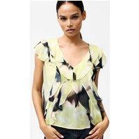 Chiffon Printed V-Neck Ruffle Top