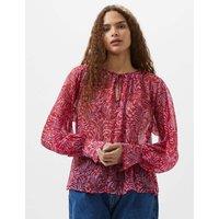 Printed Tie Neck Blouson Sleeve Blouse