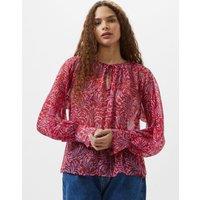Printed Tie Neck Blouson Sleeve Blouse