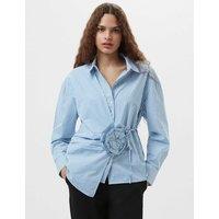 Pure Cotton Striped Corsage Asymmetric Shirt