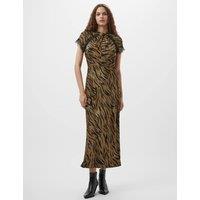Satin Animal Print Midi Tea Dress