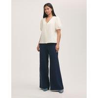 Finery London Elasticated Waist Wide Leg Trousers Navy