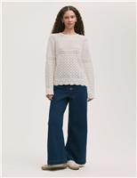 Finery London Pure Cotton Broderie Knitted Top Ivory