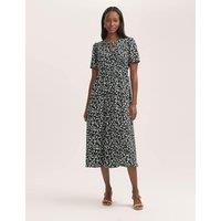 Finery London Crepe Floral Tie Neck Midi Tiered Tea Dress Black Mix