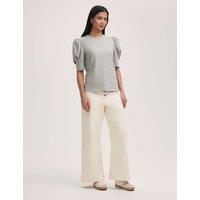 Pure Cotton Jersey Draped Puff Sleeve Top