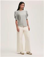 Pure Cotton Jersey Draped Puff Sleeve Top